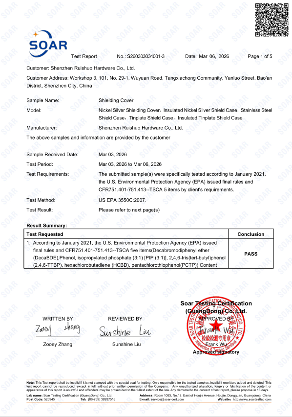 First page of the supplied TSCA substance test report